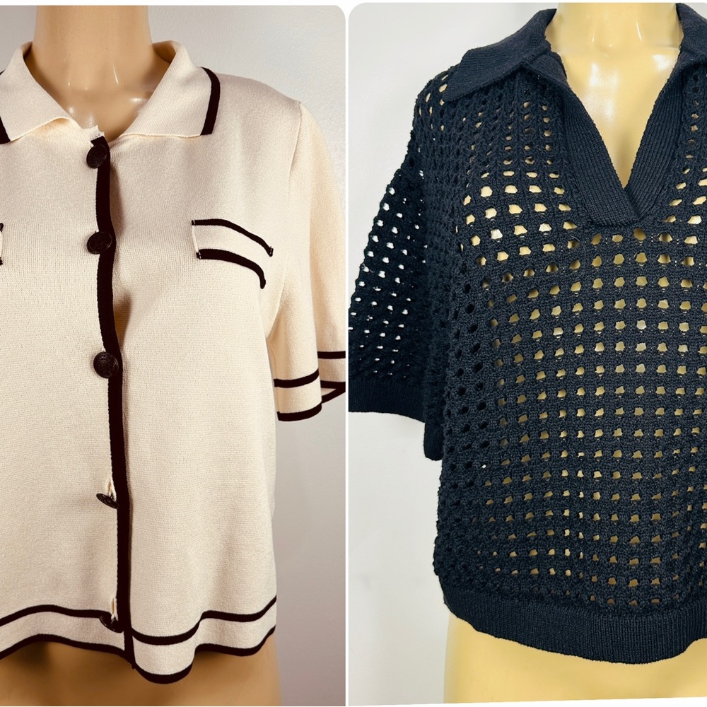 Set 2 H&M Sweater Tops Sz M Crochet Cardigan Short Sleeves Shirts